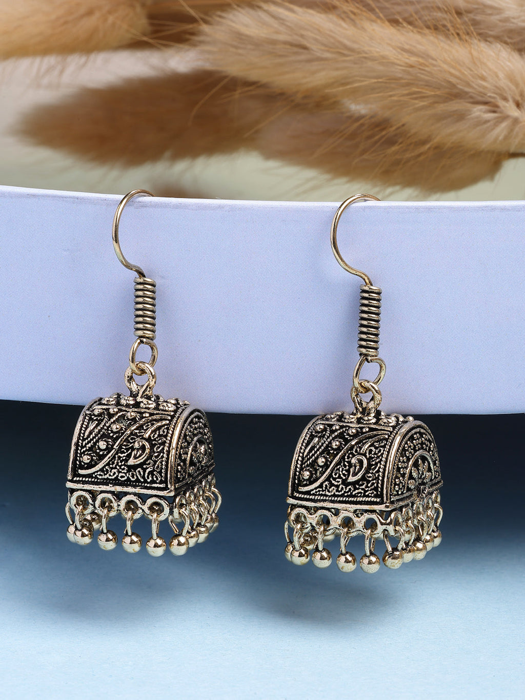 NVR Women Set of 2 Oxidized Contemporary Jhumka Earrings - Distacart