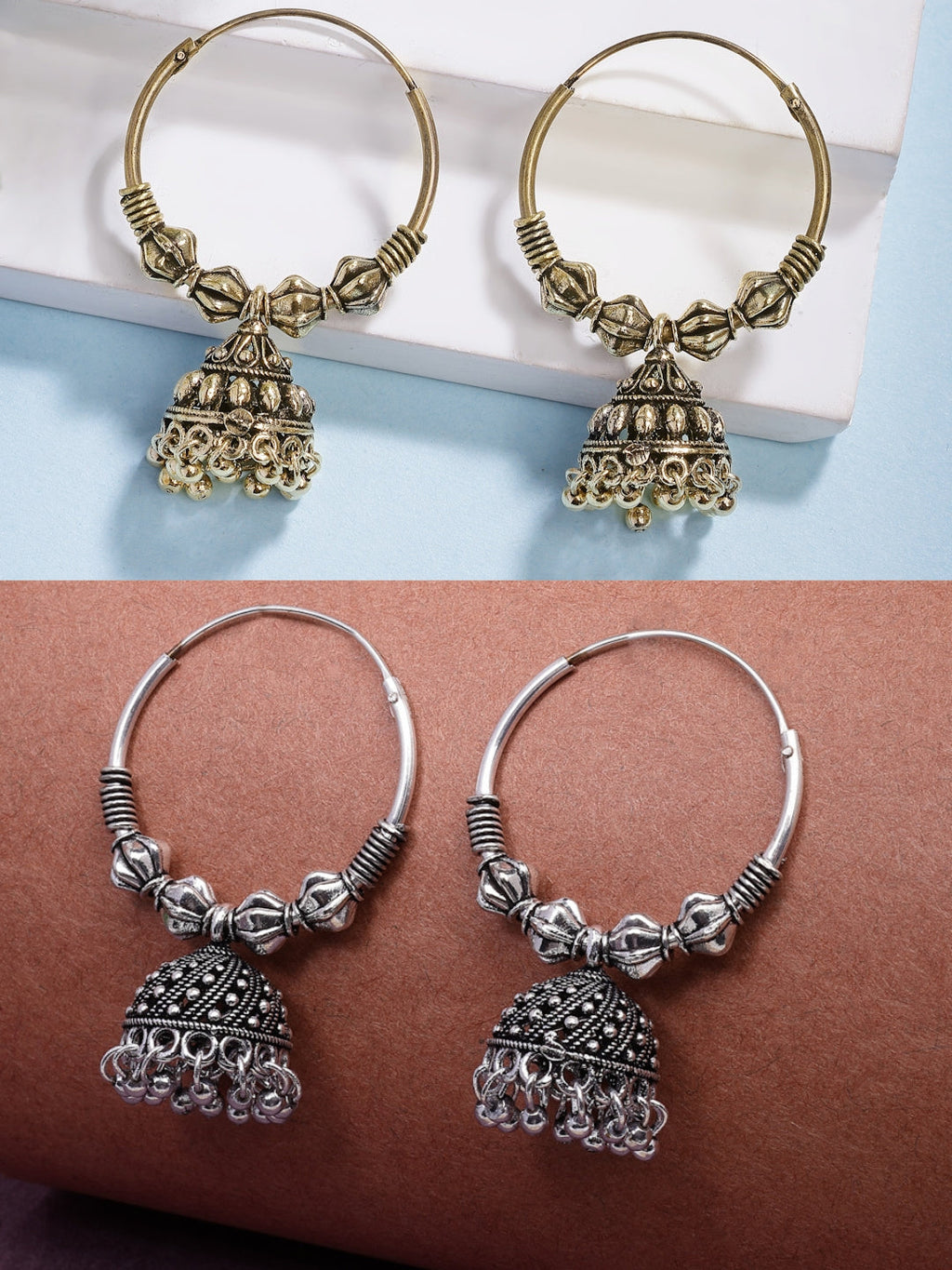 NVR Women's Traditional Set of 2 Oxidized Jhumka Earrings - Distacart
