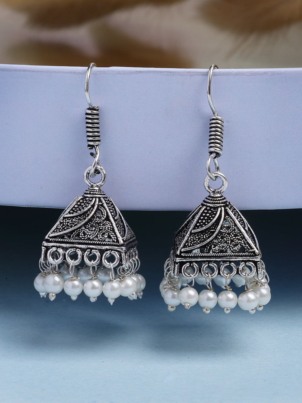 NVR Women's Set of 3 Oxidized Silver Plated Artificial Beads Jhumka Earrings - Distacart
