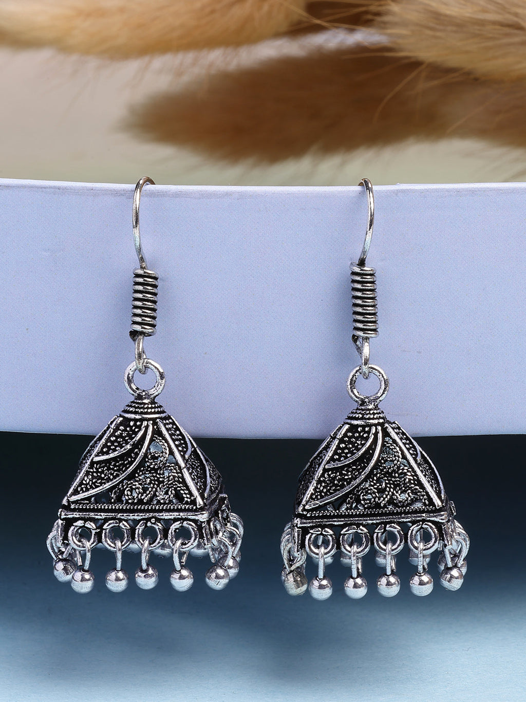 NVR Women's Set of 3 Oxidized Silver Plated Artificial Beads Jhumka Earrings - Distacart