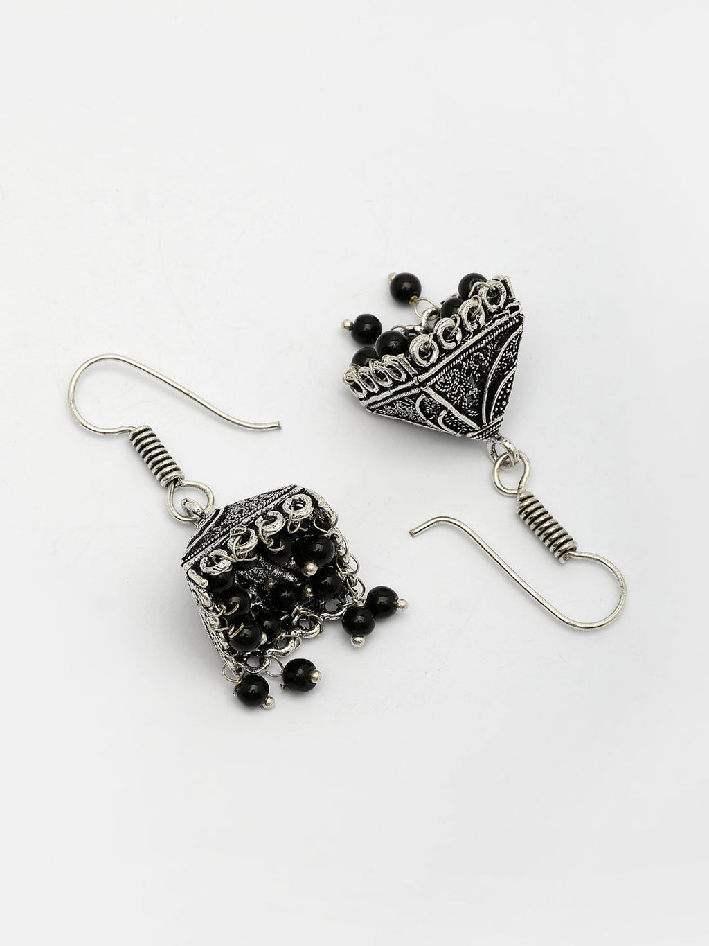 NVR Women's Set of 3 Oxidized Silver Plated Artificial Beads Jhumka Earrings - Distacart