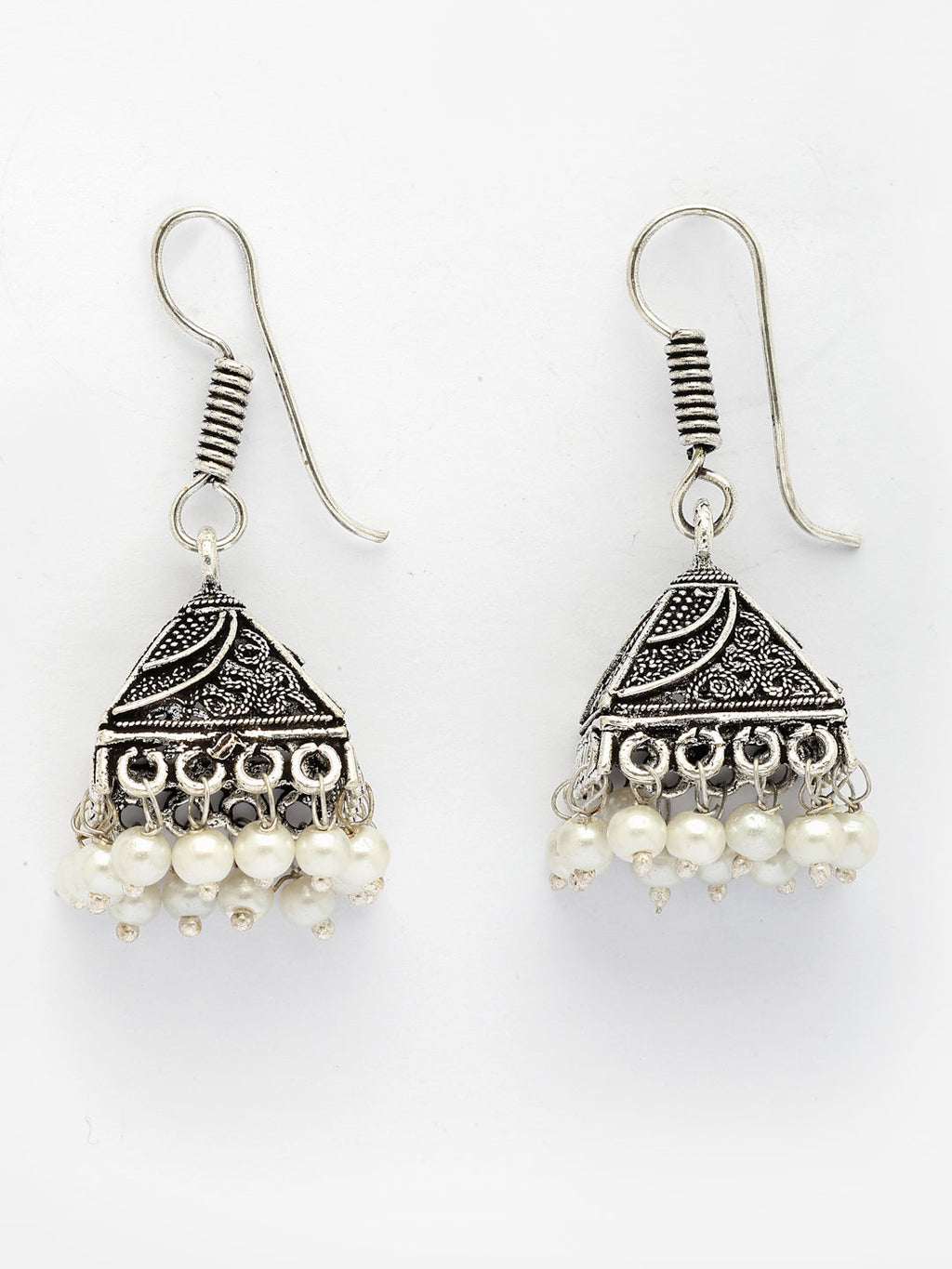 NVR Women's Set of 3 Oxidized Silver Plated Artificial Beads Jhumka Earrings - Distacart