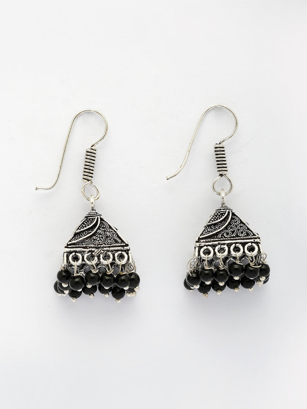 NVR Women's Set of 3 Oxidized Silver Plated Artificial Beads Jhumka Earrings - Distacart