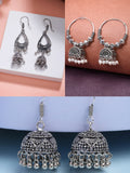 NVR Women Set of 3 German Silver Oxidized Traditional Jhumka Earrings - Distacart