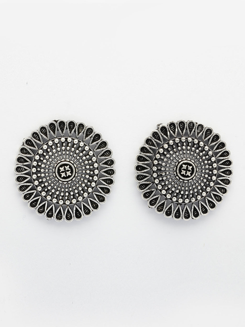 NVR Women Set of 3 Silver Plated Round Shape Oxidized Traditional Jhumka & Stud Earrings - Distacart