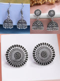 NVR Women Set of 3 Silver Plated Round Shape Oxidized Traditional Jhumka & Stud Earrings - Distacart