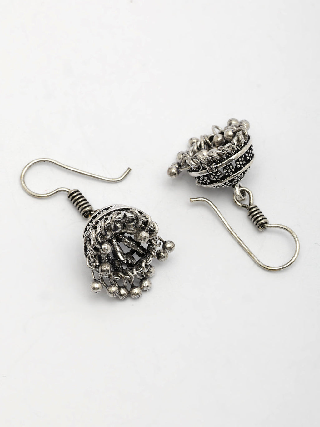 NVR Women Set of 3 Silver Plated Round Shape Oxidized Traditional Jhumka & Stud Earrings - Distacart