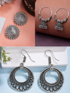 NVR Women Set of 3 Silver Plated Oxidized Traditional Earrings - Distacart