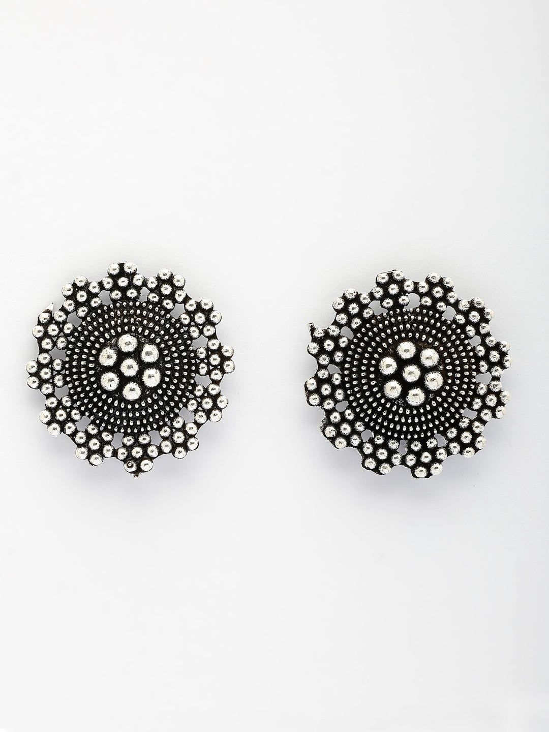 NVR Women Set of 3 Silver-Plated Oxidized Contemporary Jhumkas & Stud Earrings - Distacart