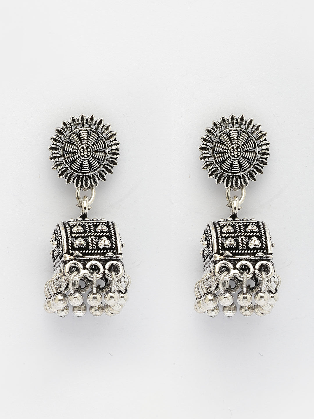 NVR Women Set of 3 Silver-Plated Oxidized Contemporary Jhumkas & Stud Earrings - Distacart