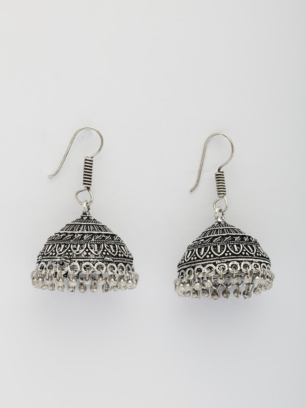 NVR Women's Set of 3 Traditional Silver Plated Oxidized Jhumka Earrings - Distacart