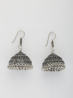 NVR Women's Set of 3 Traditional Silver Plated Oxidized Jhumka Earrings - Distacart