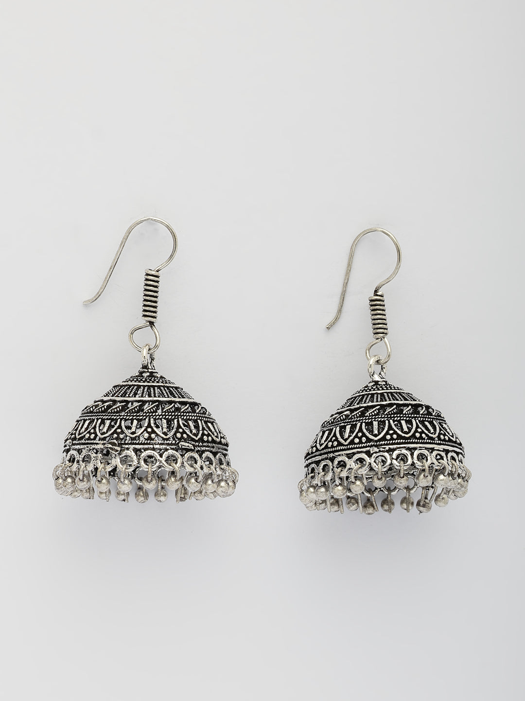NVR Women's Set of 3 Traditional Silver Plated Oxidized Jhumka Earrings - Distacart