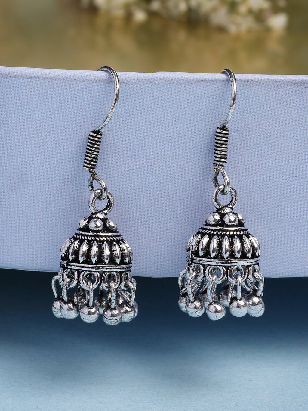 NVR Women's Set of 3 Traditional Silver Plated Oxidized Jhumka Earrings - Distacart