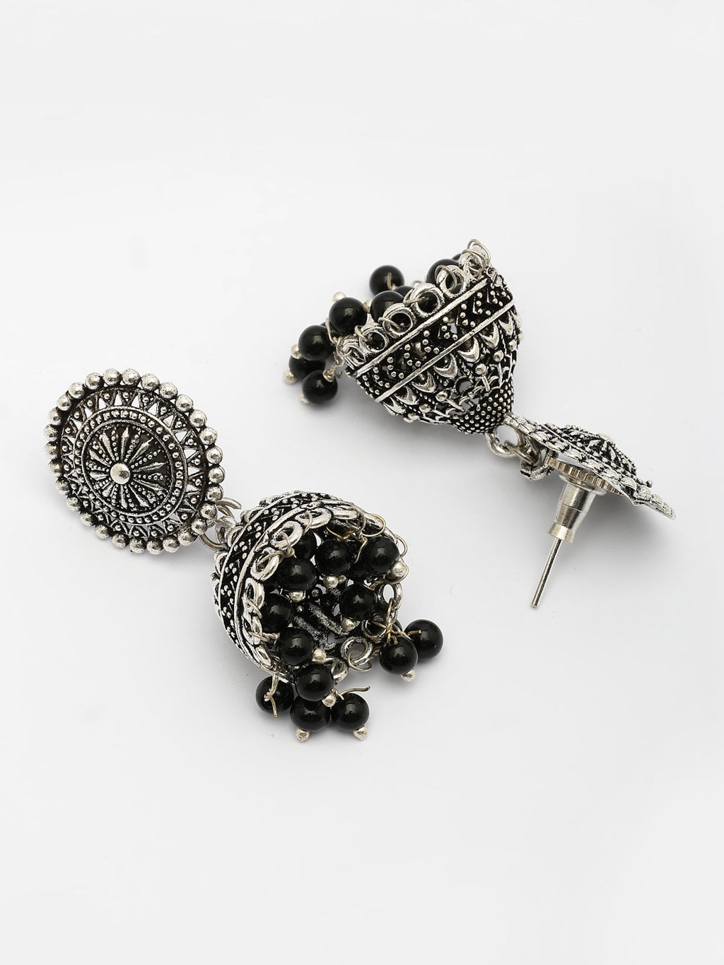 NVR Women's Set of 3 Traditional Silver Plated Oxidized Jhumka Earrings - Distacart