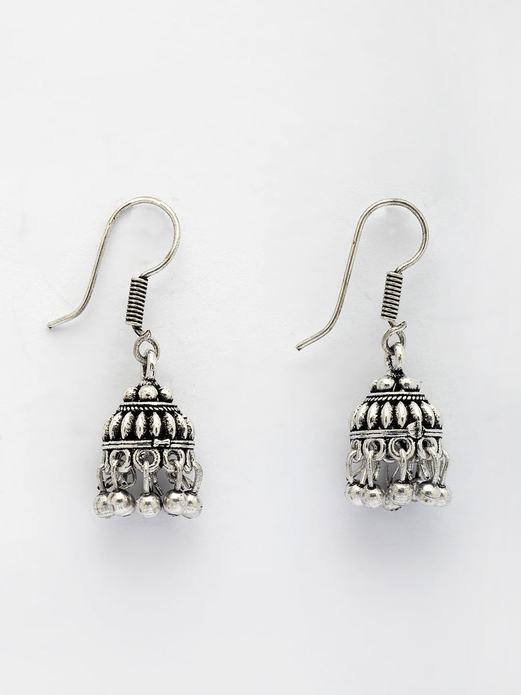 NVR Women's Set of 3 Traditional Silver Plated Oxidized Jhumka Earrings - Distacart