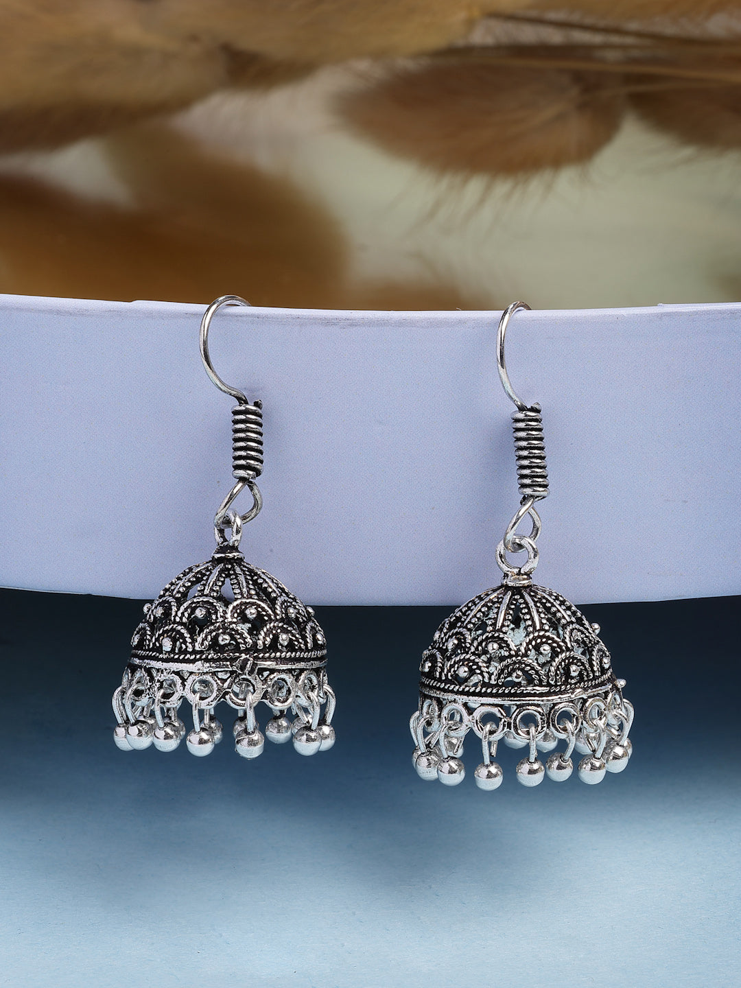 NVR Women Set of 3 Silver Plated Oxidized Traditional Jhumka & Stud Earrings - Distacart
