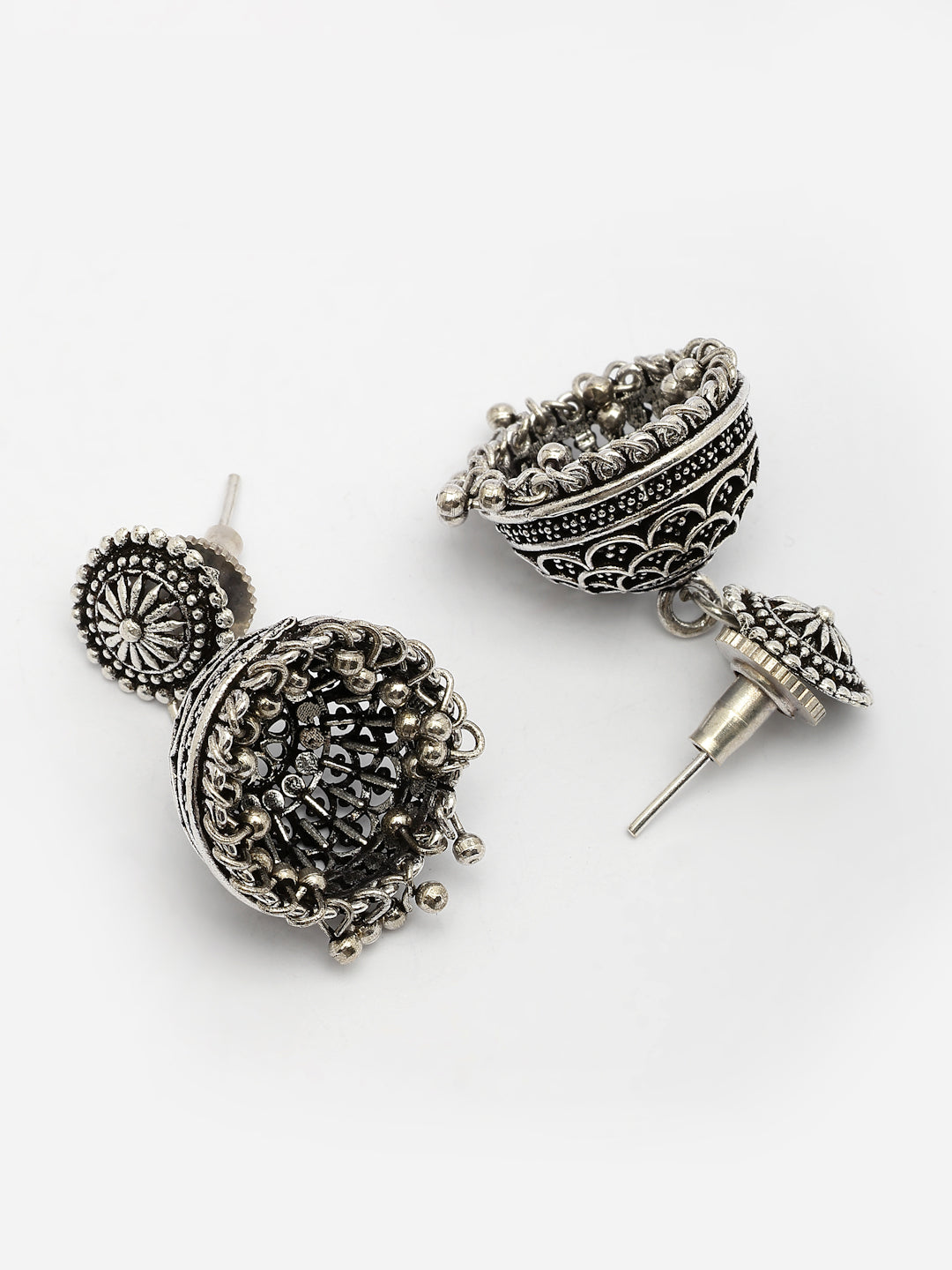 NVR Women Set of 3 Silver Plated Oxidized Traditional Jhumka & Stud Earrings - Distacart