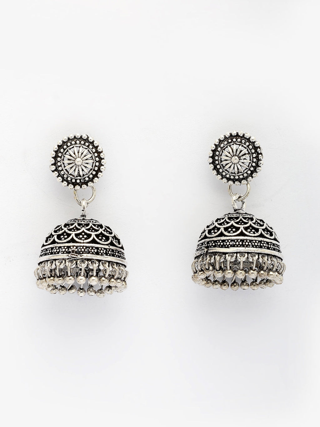 NVR Women Set of 3 Silver Plated Oxidized Traditional Jhumka & Stud Earrings - Distacart
