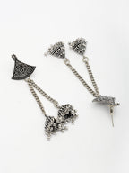 NVR Women Ethnic Set of 3 Oxidized Silver-Plated Jhumka & Chandbali Earrings - Distacart