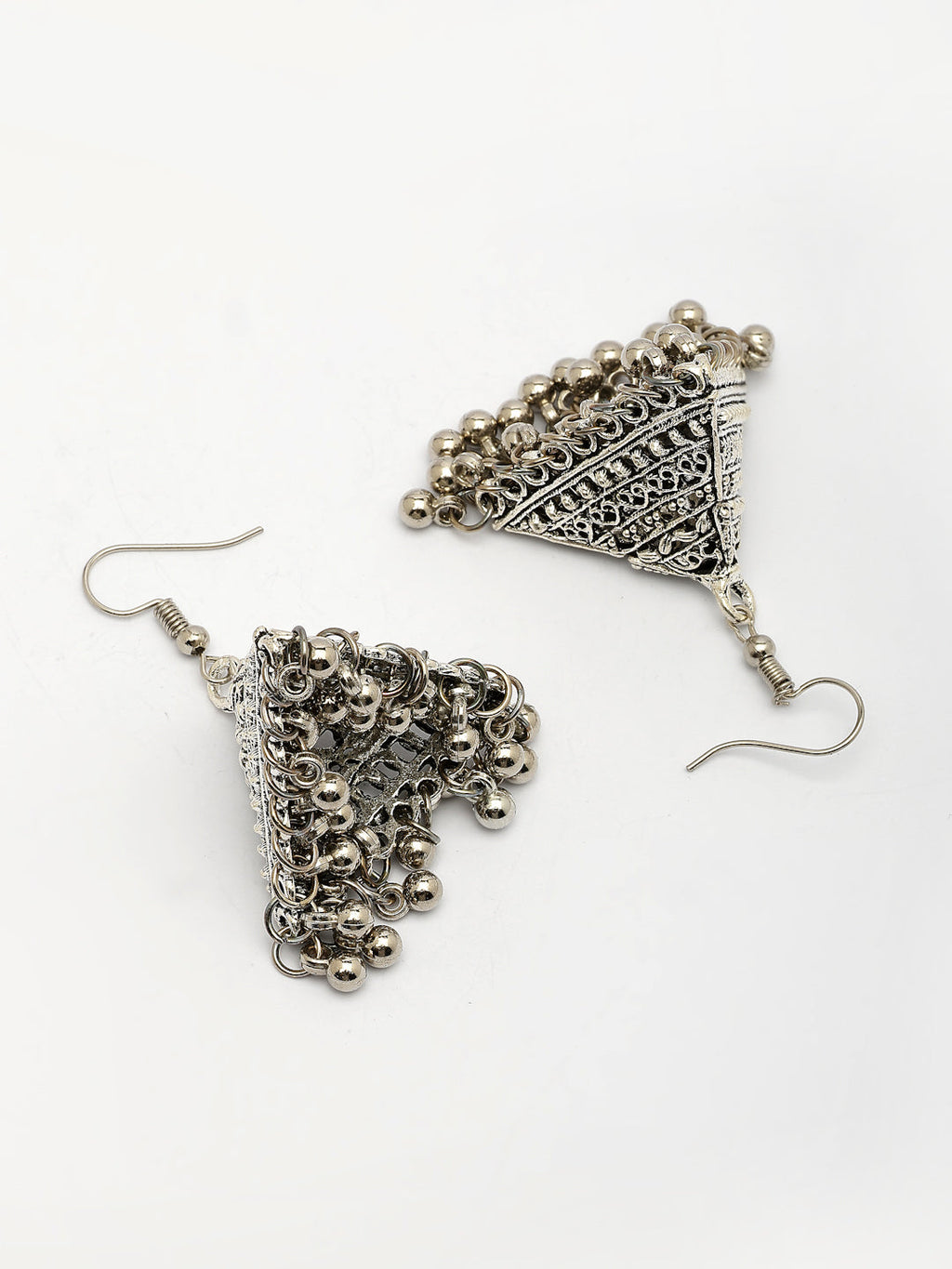 NVR Women's Set of 3 Silver Plated Oxidized Contemporary Jhumka Earrings - Distacart