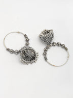 NVR Women's Set of 3 Silver Plated Oxidized Contemporary Jhumka Earrings - Distacart