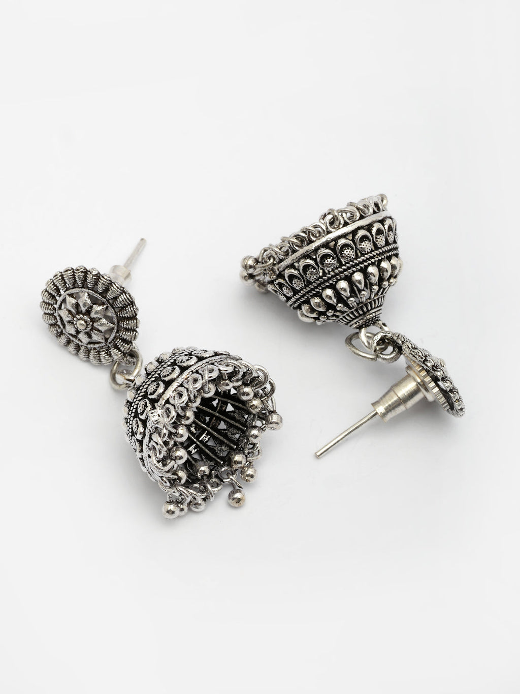 NVR Women Set of 3 Silver Plated Oxidized Traditional Jhumka Earrings - Distacart