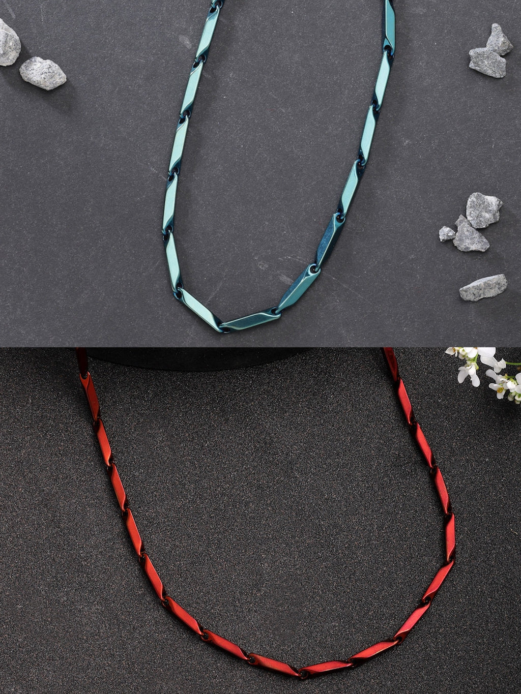 NVR Men Set of 2 Maroon & Green Rhodium-Plated Stainless Steel Chain