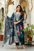 The52 Women Gorgeous Chanderi Cotton Fabric Straight Kurta, Pant and Dupatta Set - Distacart