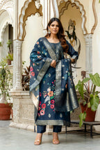 The52 Women Gorgeous Chanderi Cotton Fabric Straight Kurta, Pant and Dupatta Set - Distacart