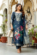 The52 Women Gorgeous Chanderi Cotton Fabric Straight Kurta, Pant and Dupatta Set - Distacart