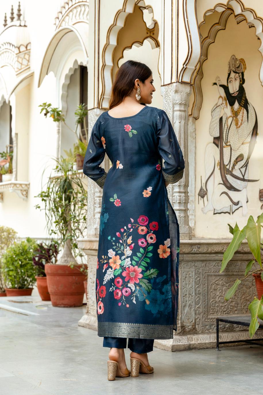 The52 Women Gorgeous Chanderi Cotton Fabric Straight Kurta, Pant and Dupatta Set - Distacart