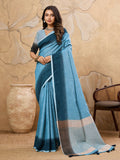 Shree Shyam Fashion Sky Blue Linen Saree - Distacart