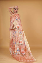 Orange Cotton Silk Digital Printed Saree With Unstitched Blouse Piece - Alisha