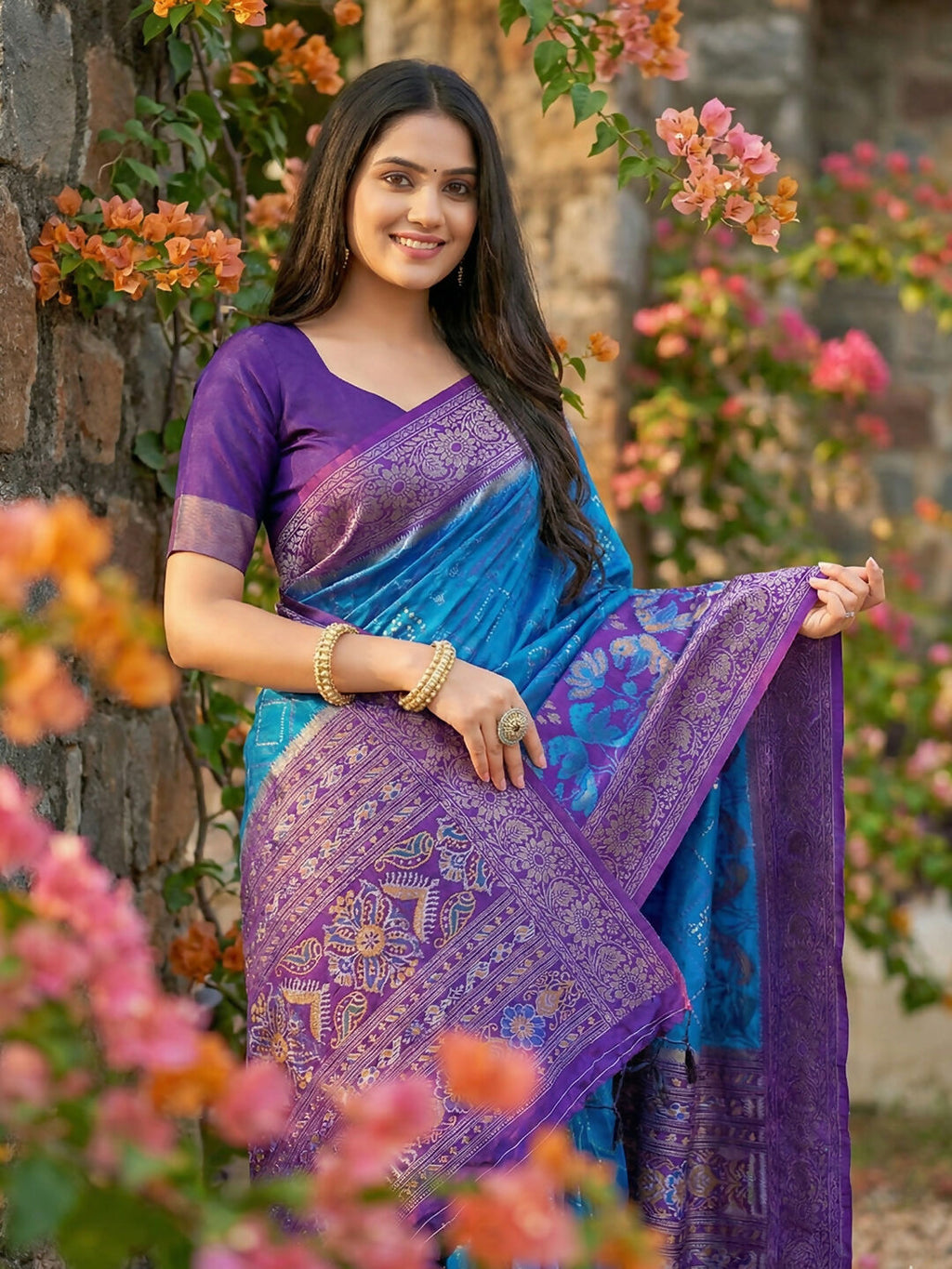 Shree Shyam Fashion Blue Pochampally Silk Saree - Distacart