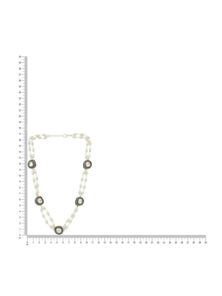 Rhodium Plated Kundan Necklace - Ruby Raang
