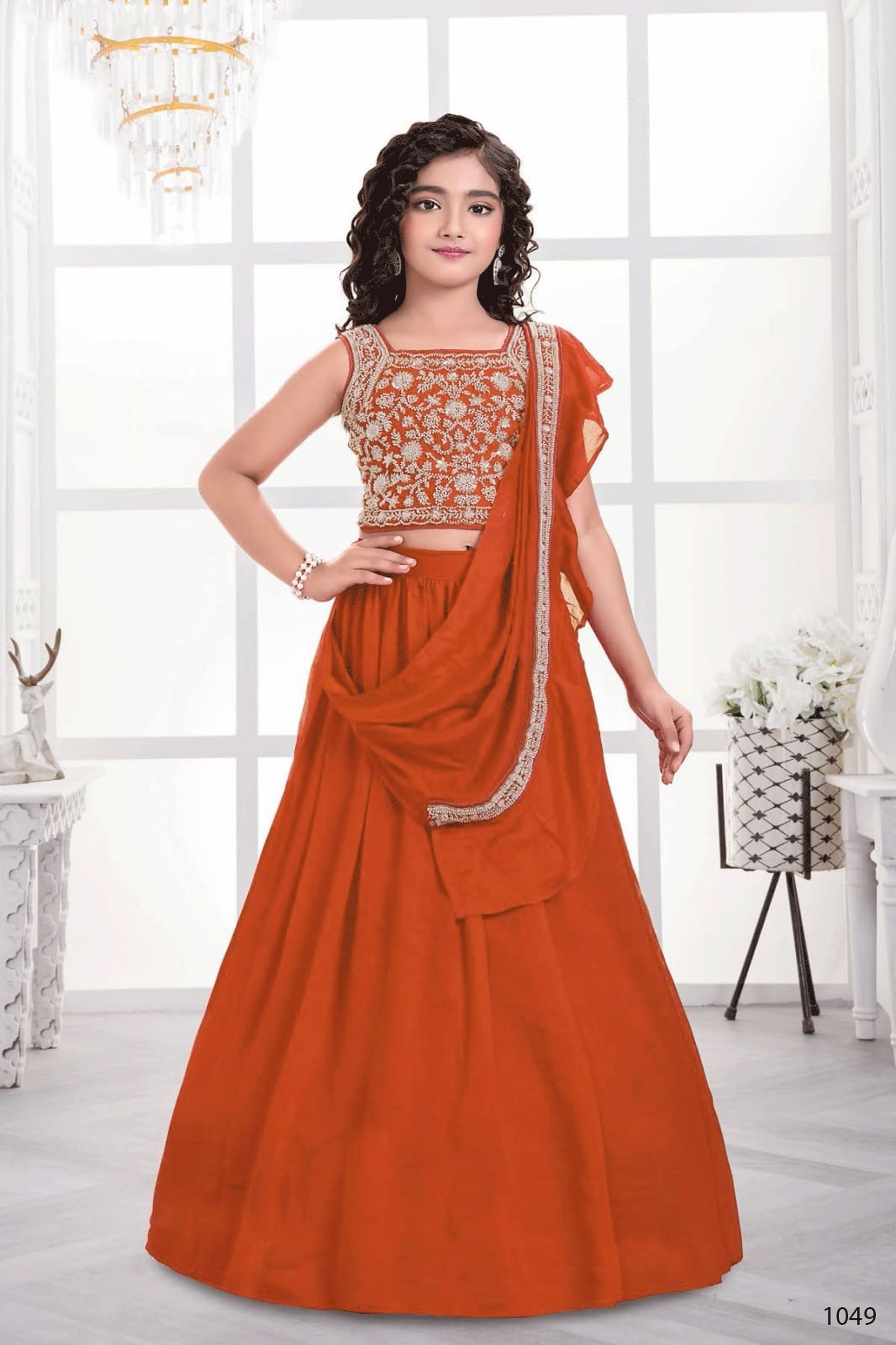 Designer Traditional Orange Multi Color Embroidery With Beads Work Visitra Silk Lehenga Choli - Anbazaar - Distacart