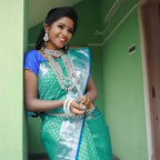 DEIANA'S Beautiful Designer Golden zari Soft Lichi Silk Saree - Sky