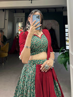 Vastranavya Navaratri Special Pure Cotton Printed With Gota Patti And Lace Touch Up Lehenga with Stitched Choli - Green