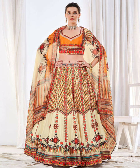 Wedding Designer Offwhite Chinon Lehengha Choli - Anbazaar
