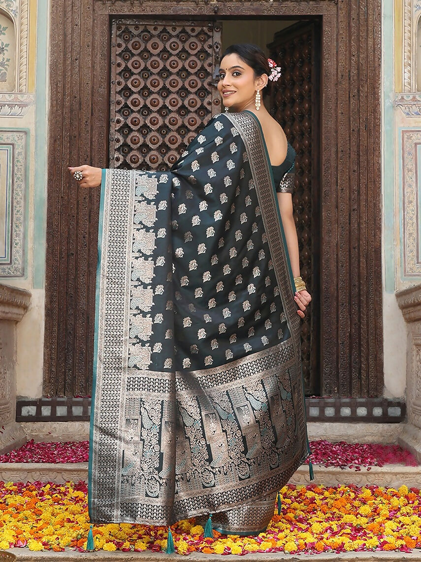 Shree Shyam Fashion Teal Silk Saree - Distacart