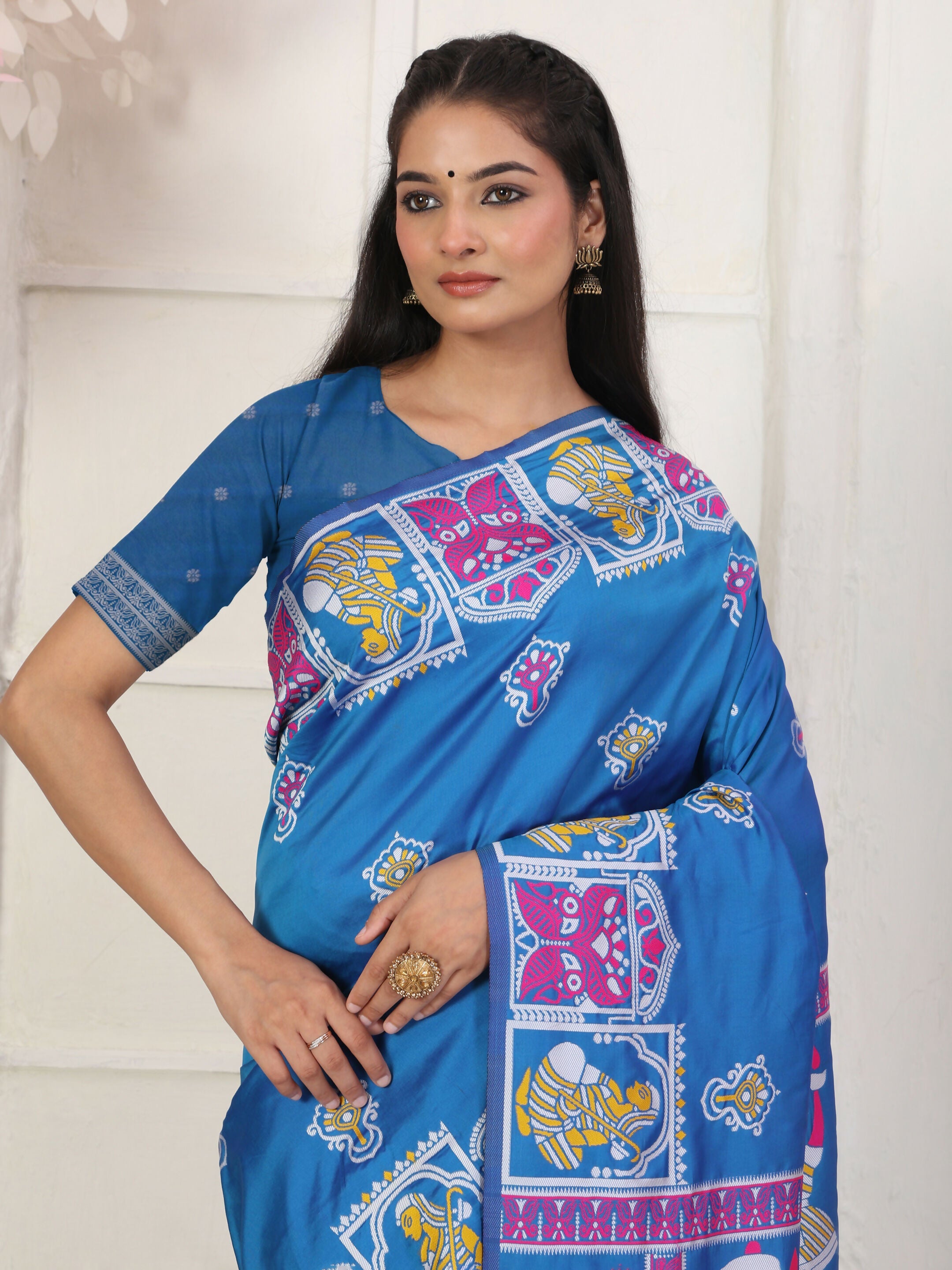 Shree Shyam Fashion Silk Blend Blue Saree - Distacart