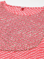 Yufta Red and White Bandhani print Kurta with Trouser Set