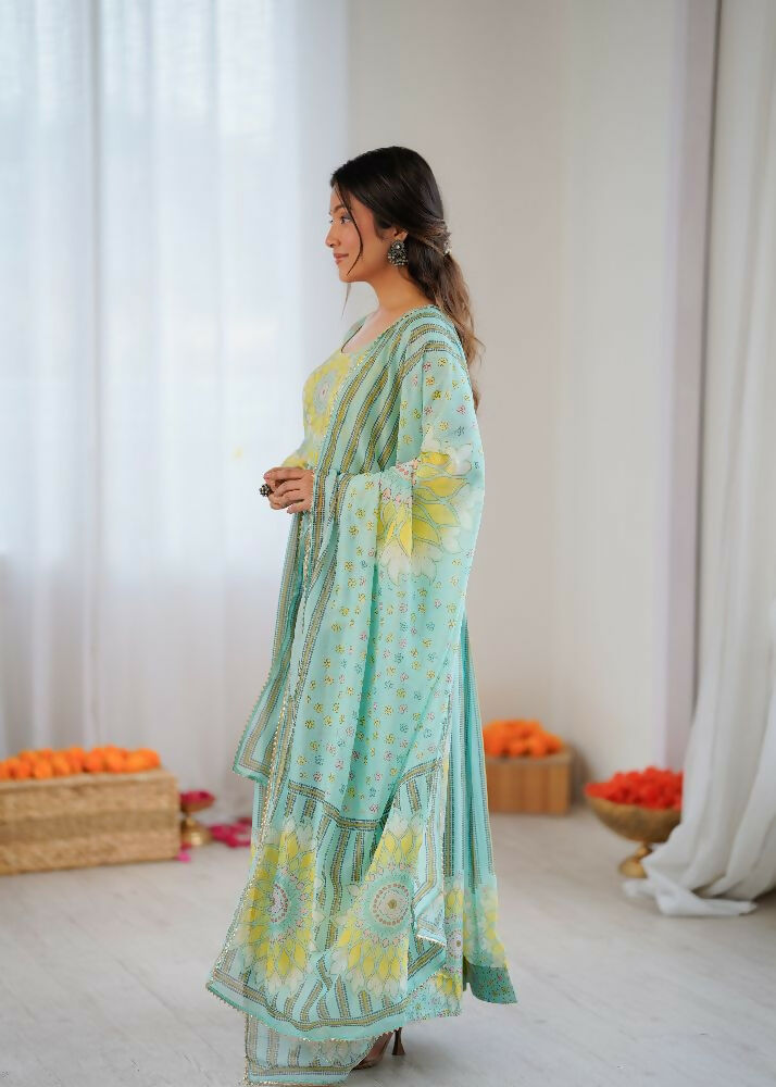 Teeya Creation Sky Soft Organza Digital Printed Party Wear Long Gown - Distacart