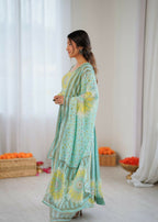Teeya Creation Sky Soft Organza Digital Printed Party Wear Long Gown - Distacart