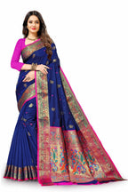 Vedant Vastram Soft Litchi Silk Paithani Silk Saree - Navy