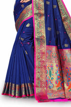 Vedant Vastram Soft Litchi Silk Paithani Silk Saree - Navy