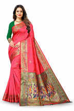 Vedant Vastram Soft Litchi Silk Paithani Silk Saree - Peach