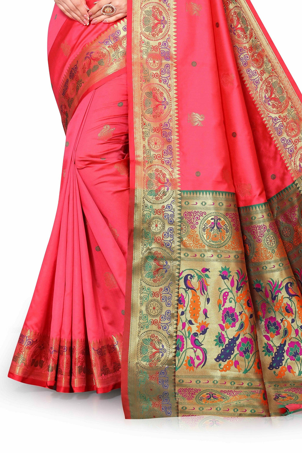 Vedant Vastram Soft Litchi Silk Paithani Silk Saree - Peach