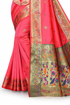 Vedant Vastram Soft Litchi Silk Paithani Silk Saree - Peach